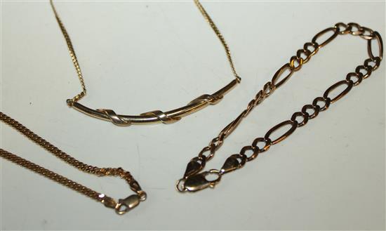 9ct gold necklace, neck chain and bracelet